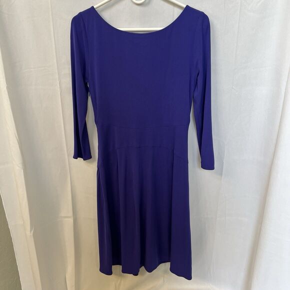 Issa London Purple 100% Silk Sheath Midi Dress Sz 6 3/4 Sleeve Cocktail Wedding - Picture 11 of 16